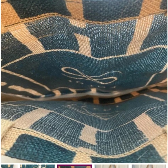 LOLOI Jute / Burlap Blue Green Tote Bag - Picture 7 of 9